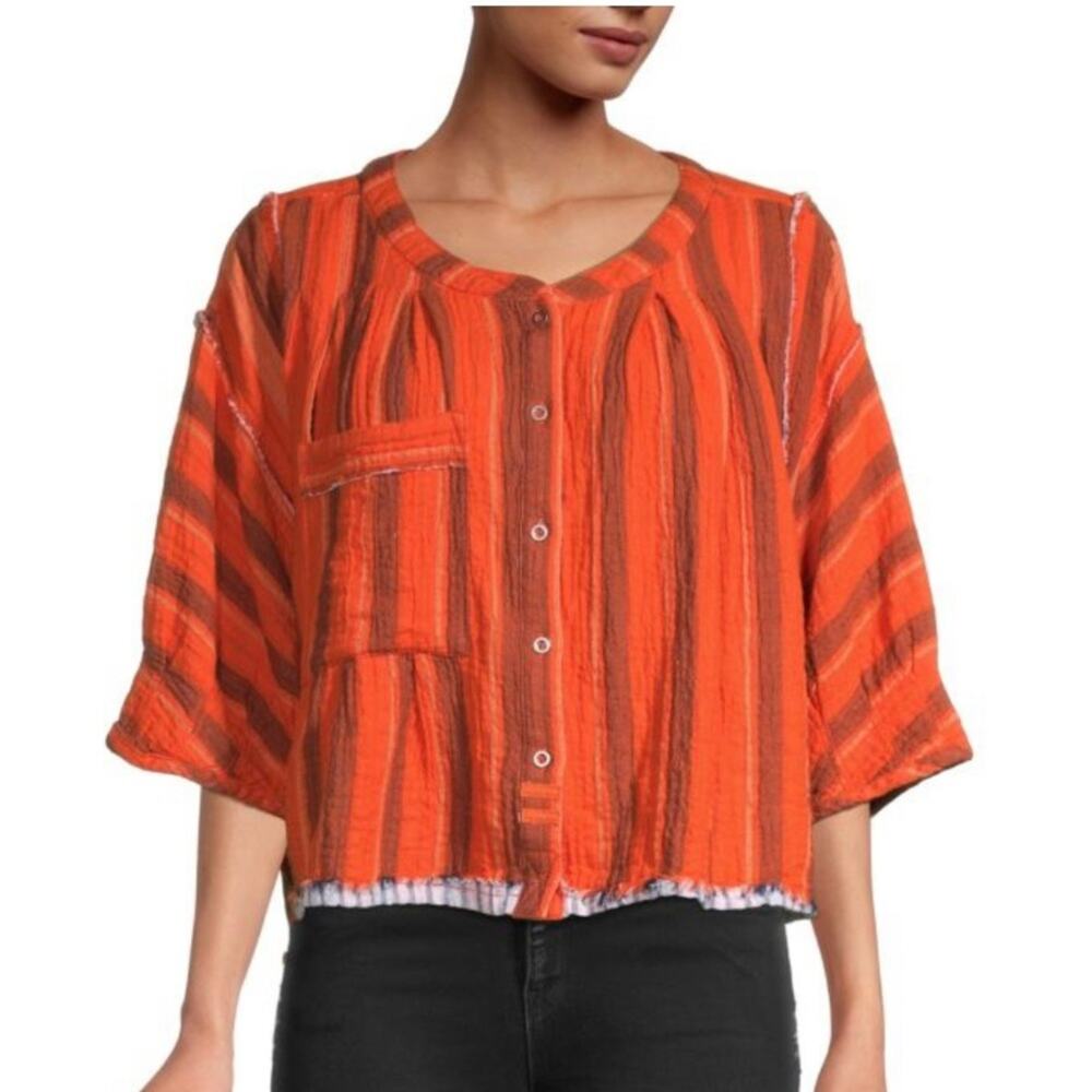 Free People Lisbon Yarn Dyed Striped Top Blouse Size Medium